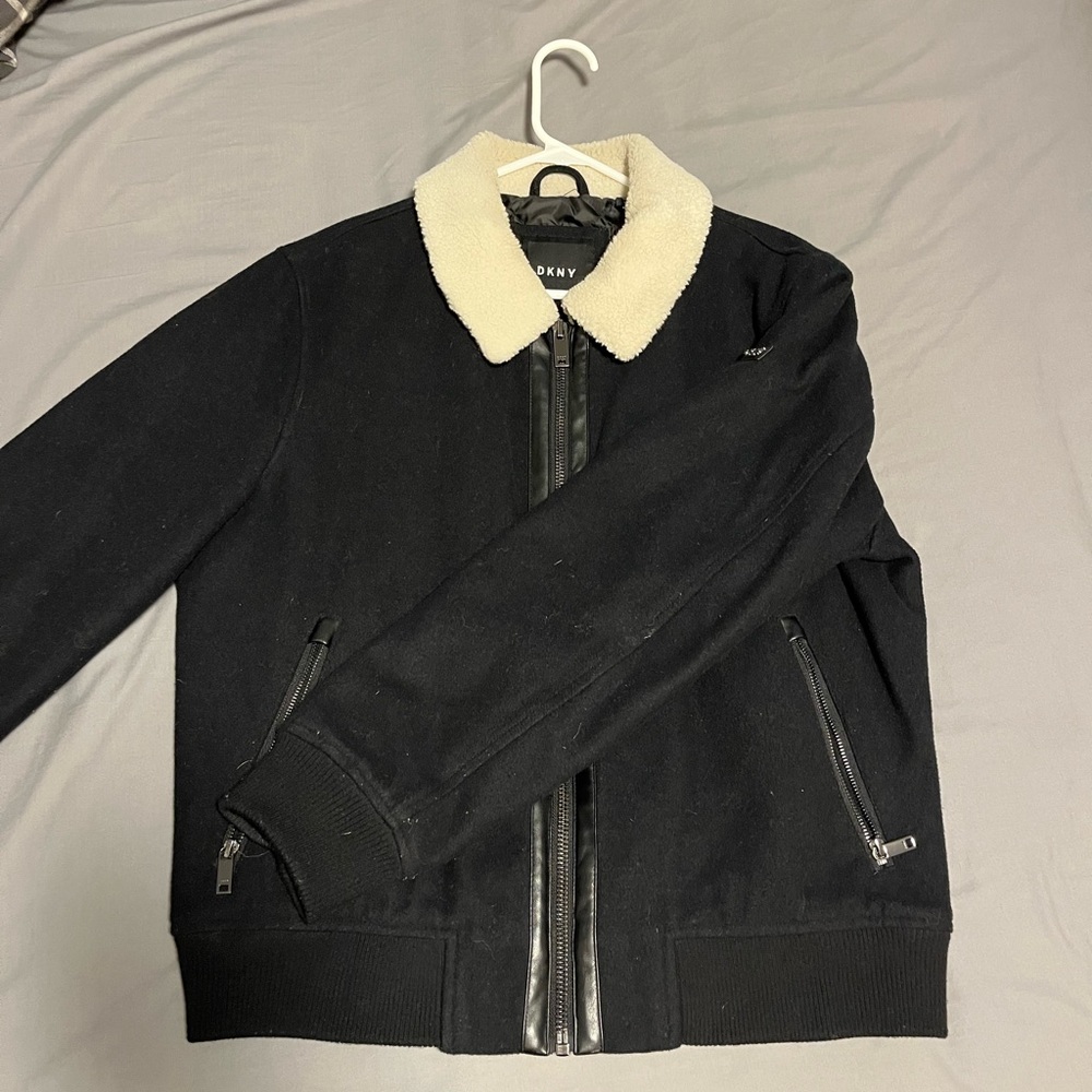 DKNY Black Bomber Jacket with Cream Collar